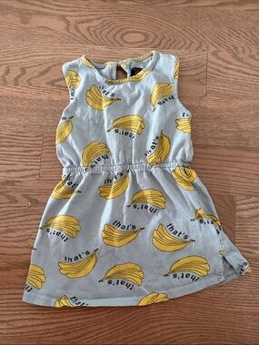 Dot Australia Kids Banana Print Sleeveless Dress - Yellow on Light Blue Size 2T